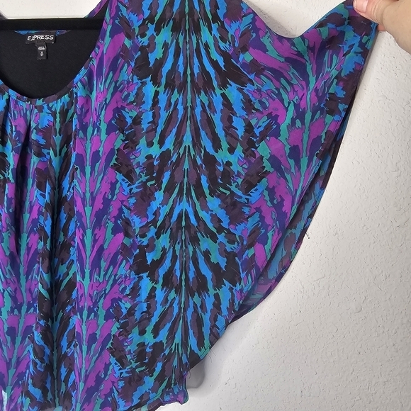 Express Flowy Purple Blue Black Butterfly Sleeve Tank Top Blouse Size XS - Picture 4 of 7
